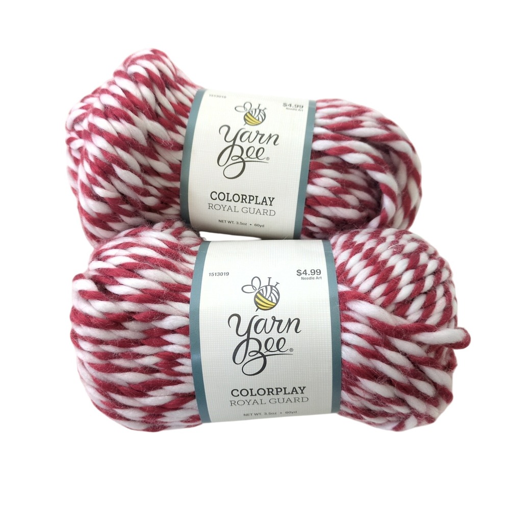 Yarn Bee Colorplay Royal Guard Red White Super Bulky Acrylic Yarn Lot of 2 60yd